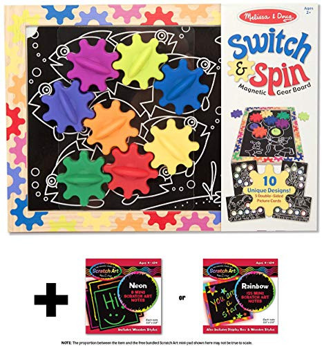 Melissa & Doug Switch and Spin Magnetic Gear Board & 1 Scratch Art Mini-Pad Bundle (03745)