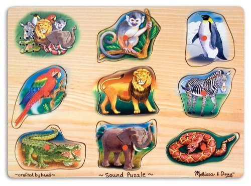 Melissa & Doug Zoo Animals Theme Classic Style Sound Puzzle & 1 Scratch Art Mini-Pad Bundle (00269)