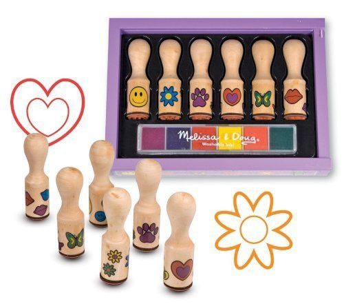 Melissa & Doug Wooden Happy Handle: Wooden Stamp Set & 1 Scratch Art Mini-Pad Bundle (02407)