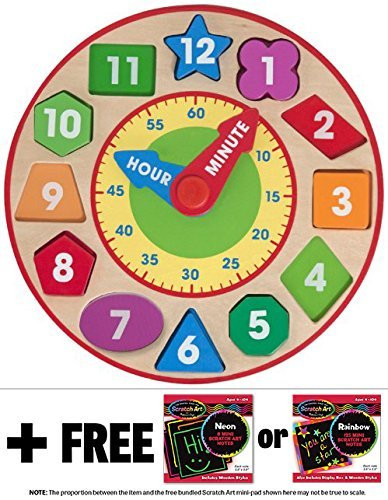 Melissa & Doug Shape Sorting Clock & 1 Scratch Art Mini-Pad Bundle (08593)