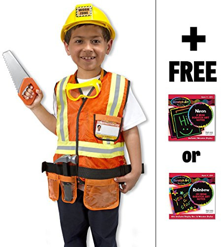 Melissa & Doug Construction Worker: Role Play Costume Scratch Art Mini-Pad Bundle