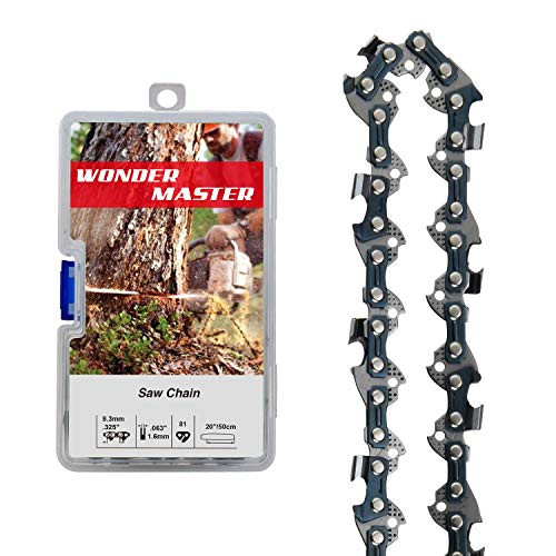 WONDER MASTER 1Pack 20 Inch Chainsaw Chain with 81 Drive Links Count .325 Inch Pitch Semi Chisel .063 Inch Gauge fit for Poulan Remington Husqvarna Poulan Homelite Ryobi Worx Oregon Chainsaw