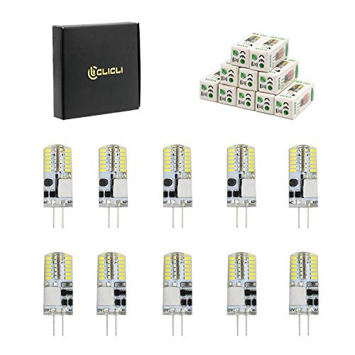 CliCli G4 Bi-pin LED Light Bulb 3W, 30W T3 G4 Halogen Bulb Equivalent, AC/DC 12V 230 Lumens Daylight White 6000K G4 LED Lamp, Non-dimmable Landscape Chandelier RV Lighting Bulb (10-Pack)