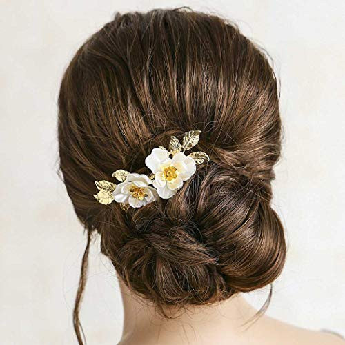 Yean Bride Flower Bridal Hair Comb Gold Leaf Wedding Hair Piece Floral Hair Accessories for Women and Girls Yean Bride Flower Bridal Hair Comb Gold Leaf Wedding Hair Piece Floral Hair Accessories for Women and Girls