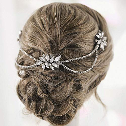 Yean Rhinestone Bridal Hair Comb Silver Wedding Hair Piece Crystal Tassel Hair Accessories for Women and Girls