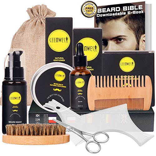 Ceenwes 10 in1 Beard Grooming Kit for Men Care with Beard Oil, Beard Brush, Beard Comb, Beard Balm, Beard Shampoo, Beard Scissors & Shaping Tool Beard Growth Kit Perfect Gifts for Dad/Boyfriend