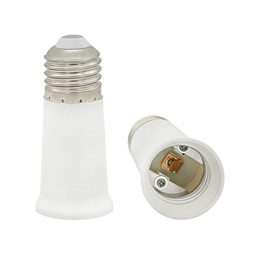 CliCli E26 Base Light Bulb Socket Extender (Extension: 5 CM/1.97 Inch), 2-Pack E26 to E26 Standard Medium Screw Base Lamp Socket Adapter, Max 200W and 165? Heat-resistant E26 Extension Adapter