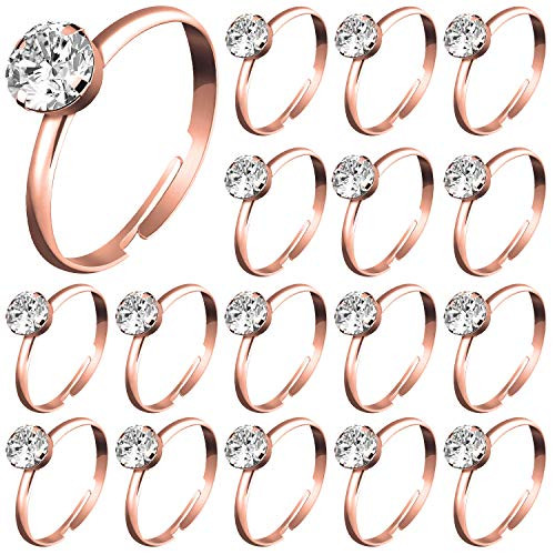 Whaline 72Pcs Rose Gold Bridal Shower Diamond Rings, Adjustable Engagement Rings for Wedding Table Decorations, Bridal Shower Game and Party Favors