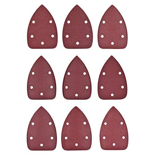 uxcell 90pcs Triangle Detail Sander Sandpaper Sanding Paper Sander Pads Sheet Assorted 5 Hole 80/100/120/150/180/240/320/400/600 Grits