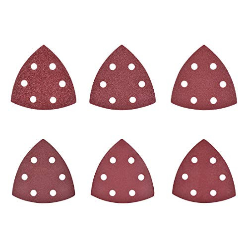 uxcell 30pcs Triangle Detail Sander Sandpaper Sanding Paper Sander Pads Sheet Assorted 6 Hole 40/80/120/180/320/600 Grits