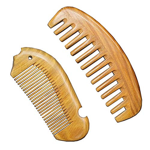 Sandalwood Hair Combs Set - Anti-Static Sandalwood Scent Natural Hair Detangler Wooden Comb (Wide Tooth & Fine Tooth Hair Combs)