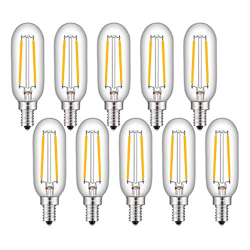 OMAYKEY 2W LED Candelabra Bulb 3000K Soft White, 25W Equivalent 250 Lumen, E12 Base Vintage Edison T25 Mini Tubular Clear Glass LED Filament Chandelier Light Bulbs, Non-dimmable, 10 Pack OMAYKEY 2W LED Candelabra Bulb 3000K Soft White, 25W Equivalent 250 Lumen, E12 Base Vintage Edison T25 Mini Tubular Clear Glass LED Filament Chandelier Light Bulbs, Non-dimmable, 10 Pack
