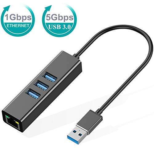 USB to Ethernet Adapter, 3-Port USB 3.0 Hub with RJ45 10/100/1000 Gigabit Ethernet Adapter Converter LAN Wired USB Network Adapter for Ultrabooks, Notebooks, Tablets and More