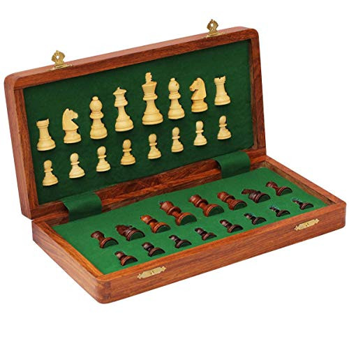 #1 Craftngifts Limited Stock - Chess Set / Chess Board 10 Inch Magnetic Folding Chess Set Standard Board Game with Chessmen Storage - Handmade in Fine Wood Deal of The Day Thanksgiving