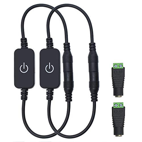 2 Pack Mini LED Touch Dimmer Switch, DC 12V 2A with DC Female Barrel Connector to Screw Adapter for Single Color 3528 5050 LED Strip Light