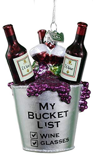 Kurt Adler NOBLE GEMS GLASS RED WINE "MY BUCKET LIST" ORNAMENT