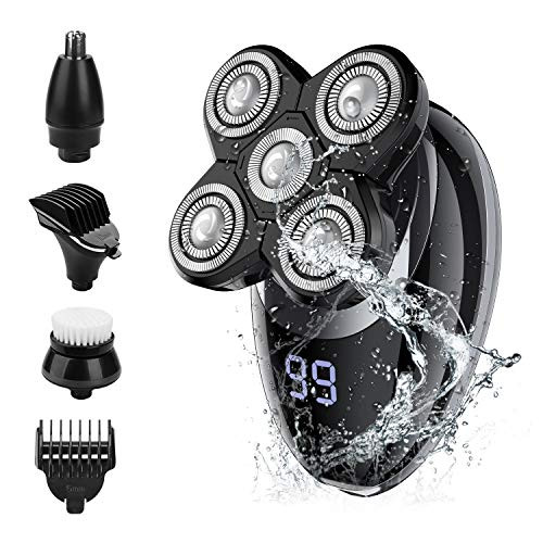 Electric shavers for Men, Cordless Rechargeable Electric Razor Bald Head Shaver, 5 in 1 Nose Beard Trimmer Hair Clipper Facial Grooming Kit Waterproof, Wet Dry Rotary Shaver with Cleansing Brush Electric shavers for Men, Cordless Rechargeable Electric Razor Bald Head Shaver, 5 in 1 Nose Beard Trimmer Hair Clipper Facial Grooming Kit Waterproof, Wet Dry Rotary Shaver with Cleansing Brush