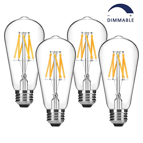 Dimmable Vintage LED Edison Bulbs 60W Equivalent, Warm White 2700K, 6W Decorative LED Filament Bulbs 600 Lumen, ST58 Antique LED Light Bulbs, E26 Medium Base, Pack of 4