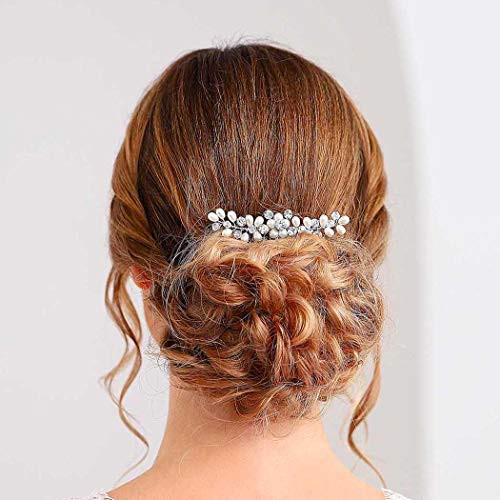 Catery Flower Bride Wedding Hair Comb Hair Accessories with Pearl Bead Bridal Side Combs for Women (Silver)