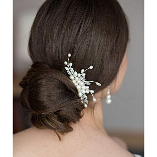 Catery Crystal Decorative Hair Comb Wedding Hair Jewelry Headpieces Pearl Bride Side Combs Bridal Prom Hair Accessories for Women and Girls (Silver)