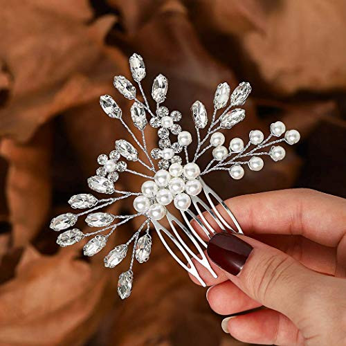 Catery Flower Bride Wedding Hair Comb Crystal Pearl Hair Combs Headpiece Bridal Side Combs Hair Accessories for Women and Girls Catery Flower Bride Wedding Hair Comb Crystal Pearl Hair Combs Headpiece Bridal Side Combs Hair Accessories for Women and Girls