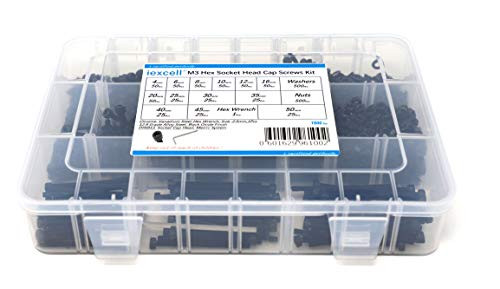 iExcell 1500 Pcs 12.9 Grade Alloy Steel M3 Hex Socket Head Cap Screws, Nuts, Washers and Hex Key Wrench Kit