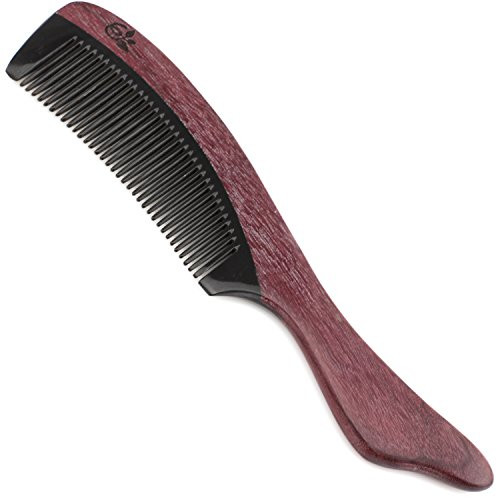 Evolatree Purpleheart Horn & Wooden Comb for Hair - Handmade Natural Wood Combs with Anti-static & No Snag - Smoothing Comb, Fine Tooth, Flow, 7"