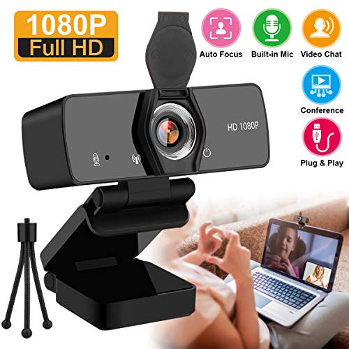 Webcam with Microphone,1080P Webcam USB Web Camera for Desktop & Computer,HD Web Cam Video Camera with Privacy Cover & Tripod,Laptop Desktop PC Camera for Video Conference Recording Streaming Black