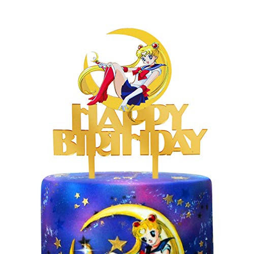 LILIPARTY Gold Acrylic Sailor Moon Happy Birthday Cake Topper Pretty Guardian Theme Birthday Party Decoration Suppliers