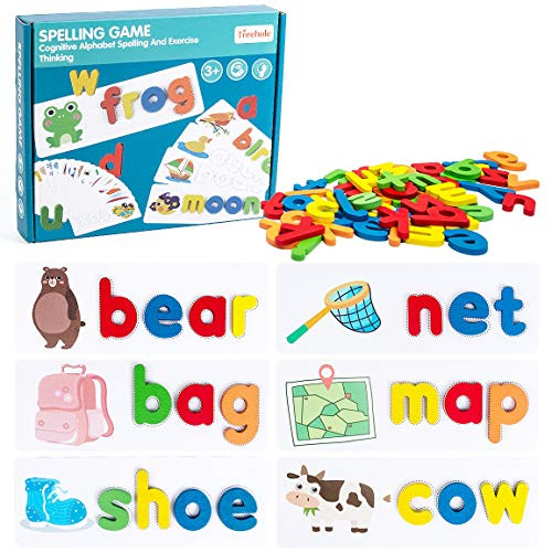 Refasy Educational Toys for 4 Year Old,Matching Letter Games See and Spell Learning Toys Sight Word Games for Toddlers Flash Cards Alphabet Puzzle Preschool Toys for Kids Spelling Games Ideal Gifts