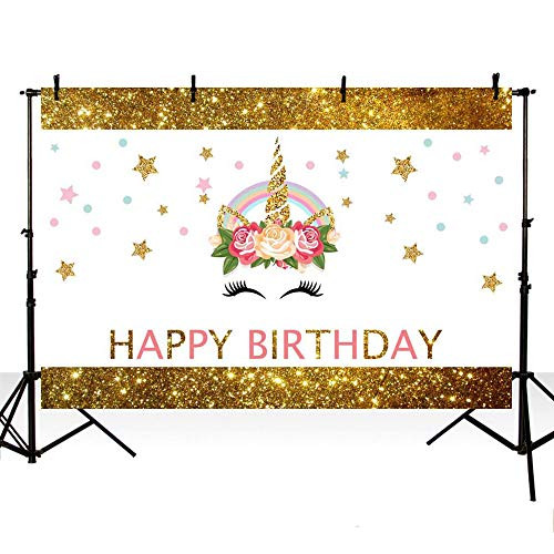 MEHOFOTO Happy Birthday Banner Unicorn Themed Photo Studio Booth Background Gold Stars Backdrops for Photography 7x5ft MEHOFOTO Happy Birthday Banner Unicorn Themed Photo Studio Booth Background Gold Stars Backdrops for Photography 7x5ft