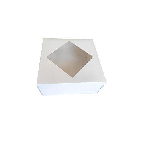 12 White Automatic Cake Boxes with Window,10 x 10 x 5, Auto-Popup Containers, Cake Boxes for Cakes, Pastries, Cookies, Pie (12 Cake Boxes+12 Cake Boards)