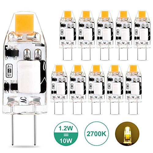 G4 LED Bulb 12V AC DC 1.2W, 10W Halogen Bulbs Equivalent, Warm White 2700K 360° Beam Angle G4 Bi-Pin LED Light Bulbs, Non Dimmable, Pack of 10, CHEERBEE