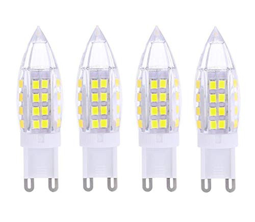 JKLcom G9 LED Light Bulbs G9 5W(Equivalent 40W Halogen Bulbs Replacement)Cool White 6000K LED Corn Light,for Home Ceiling Fan Chandelier Bedroom,G9 Ceramic Base,51 LED 2835 SMD,Not Dimmable,Pack of 4