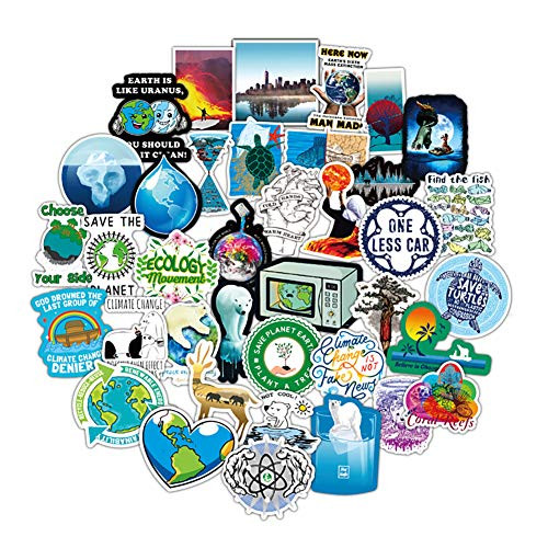 Earth Stickers Global Warming Stickers Climate Change Stickers Pack 50 Pcs Environmental Protection Decals for Water Bottle Hydro Flask Laptop Ipad Car Luggage