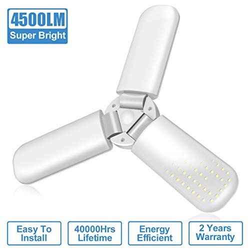 LED Garage Light, Deformable LED Garage Lights 45W Garage Light Tribright Garage Light Three Leaf Led Garage Light Garage Lights Ceiling Led Adjustable Shop Lights for Garage, Basement, Workshop