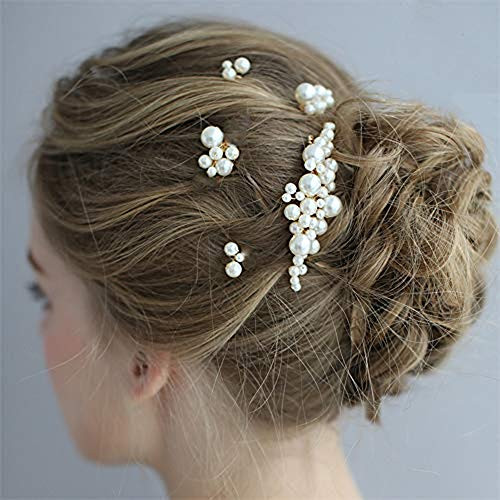 Anglacesmade Bridal Hair Comb and Pins Pearl Hair Pins for Wedding Set of 5 Bridesmaid Headpiece Prom Party Festival Hair Jewelry Set for Women and Girls
