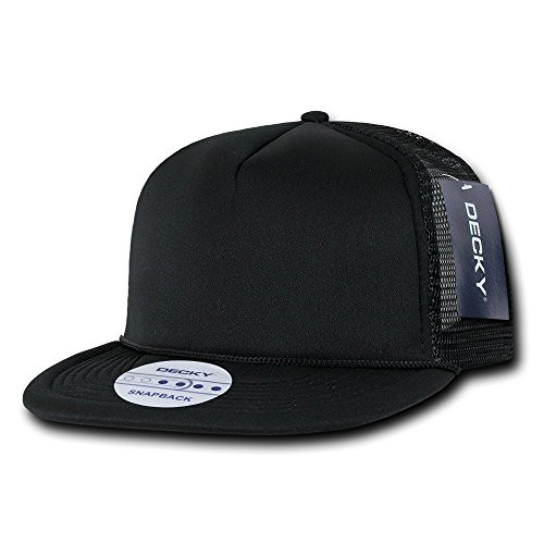 DECKY Solid Color Flat Bill Foam Trucker Hat, Black
