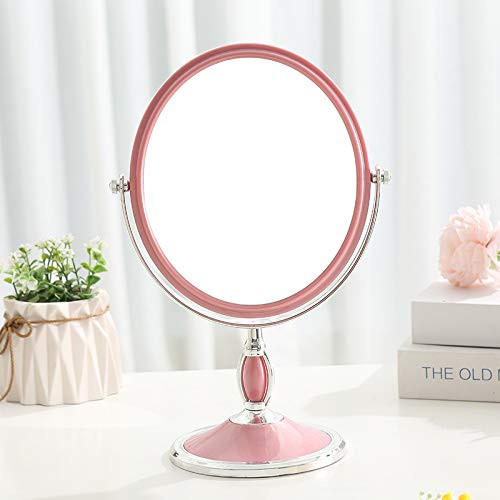 XPXKJ 6-Inch Tabletop Vanity Makeup Mirror Two-sided Swivel Vanity Mirror with 3X Magnification (Bead pink)
