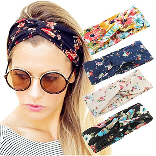 4 Pack Women Headband Boho Floal Style Criss Cross Head Wrap Hair Band Set1 4 Pack Women Headband Boho Floal Style Criss Cross Head Wrap Hair Band Set1