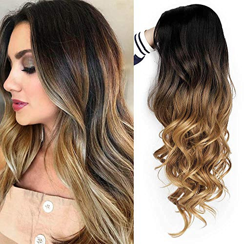 AISI QUEENS Brown Ombre Wigs Long Curly Side Part Wig 2 Tone Black to Brown Wavy Wigs for Women Synthetic Heat Resistant Party Wigs Natural Looking