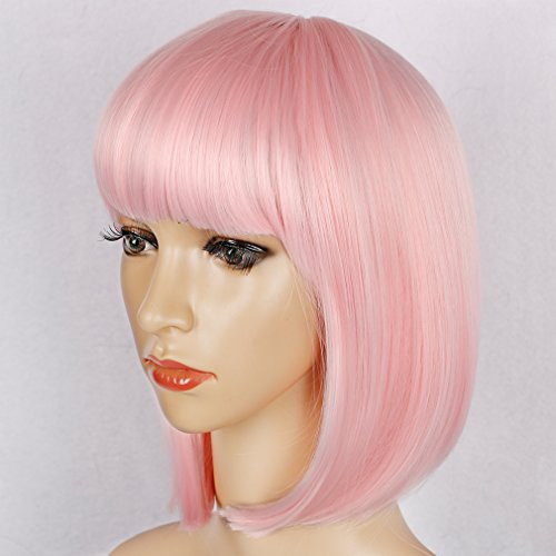 Colorful Bird Short Straight Pink Bob Wig with Flat Bangs Synthetic Pastel Bob Wig for Women Cosplay Daily Party Wig Heat Resistant (Pink,12 inches) Colorful Bird Short Straight Pink Bob Wig with Flat Bangs Synthetic Pastel Bob Wig for Women Cosplay Daily Party Wig Heat Resistant (Pink,12 inches)