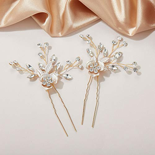 SWEETV 2Pcs Wedding Hair Pins Bridal Rhinestone Wedding Hair Accessories Hair Pieces for Brides Bridesmaid,Rose Gold SWEETV 2Pcs Wedding Hair Pins Bridal Rhinestone Wedding Hair Accessories Hair Pieces for Brides Bridesmaid,Rose Gold