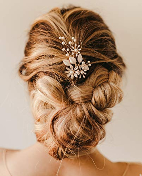 SWEETV Handmade Wedding Hair Pin- Gold Bride Hair Piece Hair Accessories for Women Wedding SWEETV Handmade Wedding Hair Pin- Gold Bride Hair Piece Hair Accessories for Women Wedding
