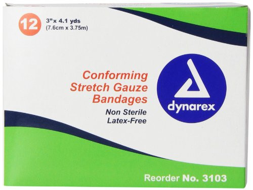 Dynarex Non Sterile Stretch Gauze Bandage Roll,3" x 4.1yd, 12 Count