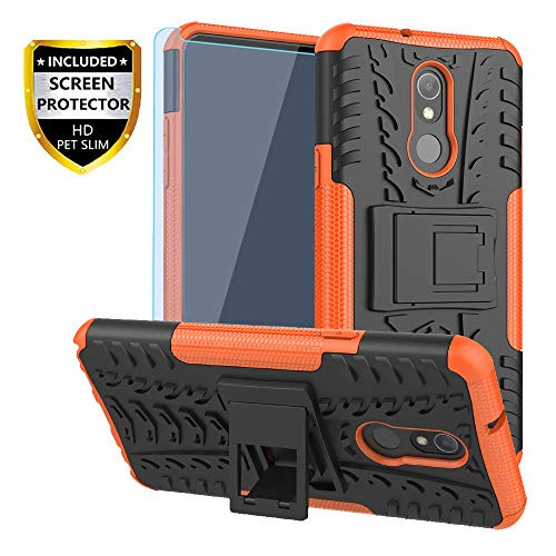 SKTGSLAMY LG Stylo 5 Case, with HD Screen Protector, LG Stylo 5 Plus/LG Stylo 5V/LG Stylo 5X Case, [Shockproof] Tough Rugged Dual Layer Protective Case Hybrid Kickstand Cover for LG Stylo 5 (Orange)