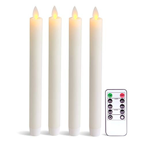 Eldnacele Flameless Taper Candles with Remote Timer, Moving Wick LED Window Candles Battery Operated Real Wax Candlesticks for Christmas Dinner Party Home Decoration 4 Pack(Ivory)