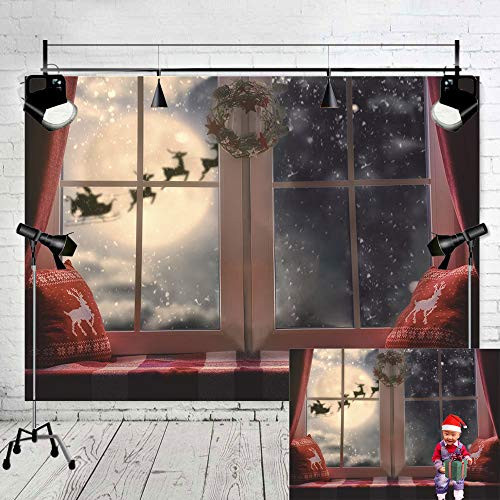 Fanghui Christmas Photography Backdrops Winter Snowflake Pillow Window Photo Santa Moon Backdrops Xmas Holiday Party Decoration Studio Props Banner Vinyl 7x5ft