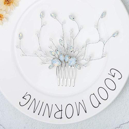 Yean Flower Bride Wedding Hair Combs Opal Rhinestones Leaf Bridal Hair Accessories Hair Piece for Women and Girls (Silver) Yean Flower Bride Wedding Hair Combs Opal Rhinestones Leaf Bridal Hair Accessories Hair Piece for Women and Girls (Silver)