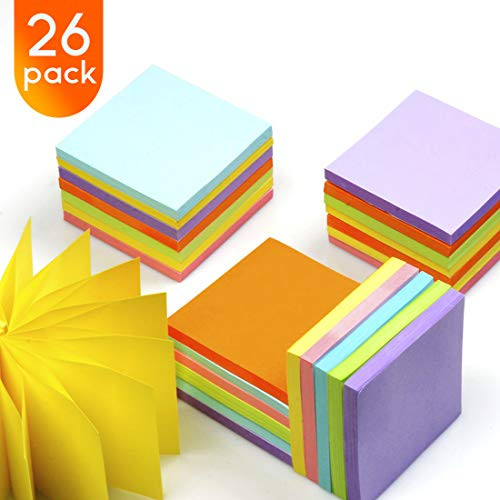 Pop Up Sticky Notes, 26 Pads/Pack Self Stick Notes 3x3 Inch, 6 Bright Colors, 72 Sheets/Pad